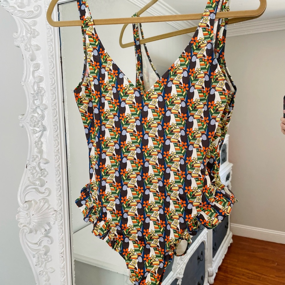 Paul & Joe Cosabella One Piece Floral Print Ruffle Trim Bathing Suit Swimsuit